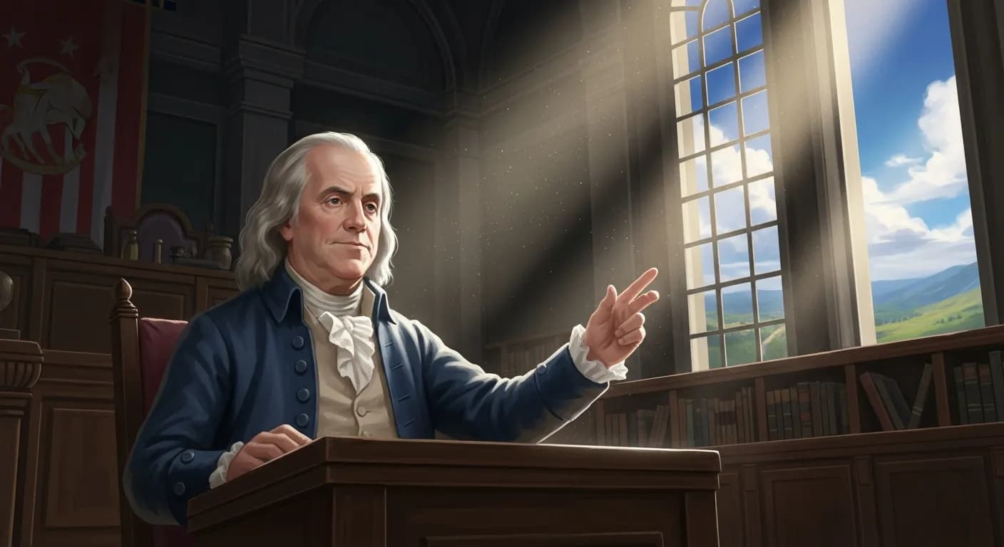 「フランクリン」「小さな一時の安全を買い取るために大切な自由を放棄する人間は、 自由を受けるのに値しない。」の画像