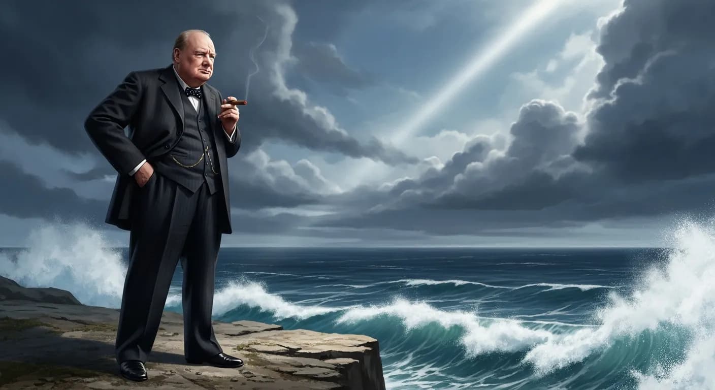 「ウィンストン・チャーチル」「危険が迫った時は、絶対に後ろを向いて逃げるべきではない。 そんなことをしたら危険は二倍に増える。 逆に、即座に立ち向かえば、危険は半分になるものだ」の画像